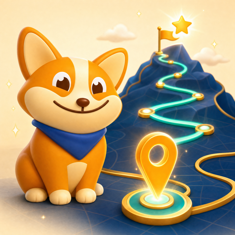 Maskot Bingo menyusuri peta GPS Belajar menuju target keberhasilan